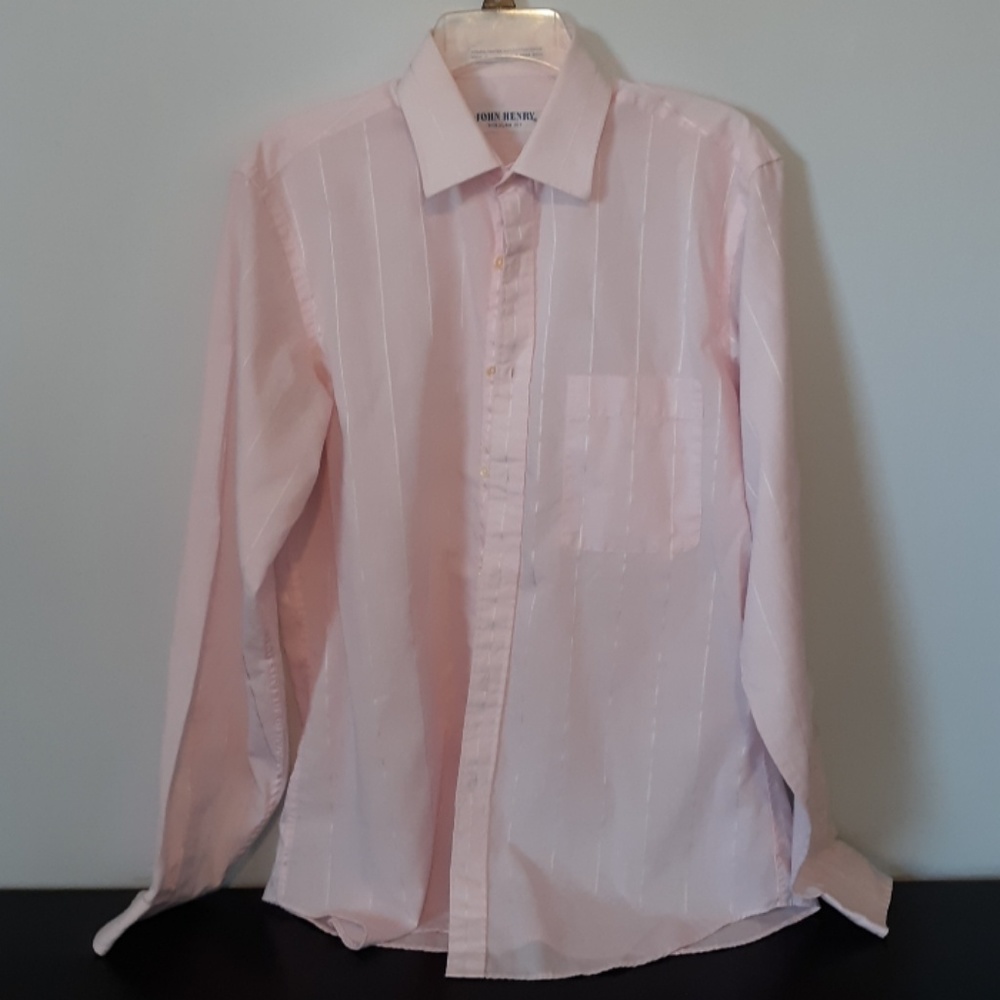 John Henry Pink w/Stripe Dress Shirt, size 15 1/2